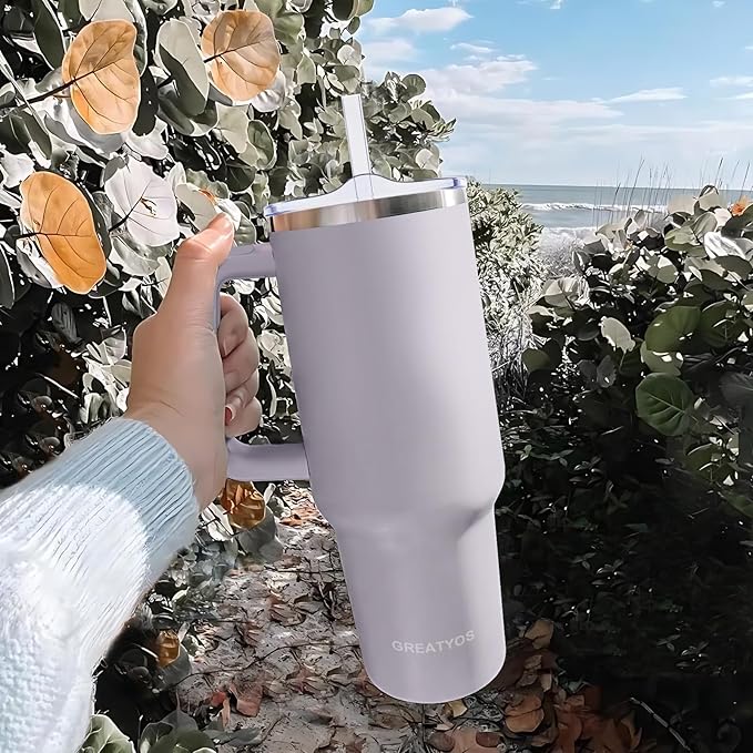 40 oz Tumbler with Handle and Straw Lid Insulated Tumblers Cups with Lids Straws Double Wall Vacuum Leak Proof Stainless Steel 40oz Tumbler Travel Mug Gifts for Men Women Him Her (Orchid)