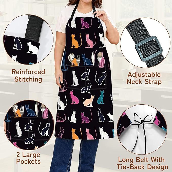 Cooking Apron for Women and Men,Adjustable Chef Bib Apron with 2 Pockets, Water and Oil Resistant for Kitchen Use