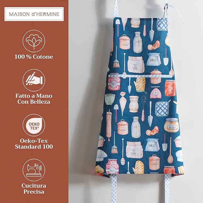 Maison d' Hermine 100% Cotton Apron for women with Pocket Kitchen Chef Apron for Men Cooking Gardening Server Waitress