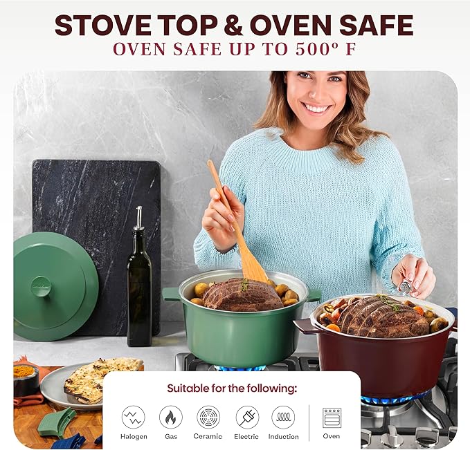 Gotham Steel 5 Qt Lightweight Dutch Oven Pot with Lid & Holders, Ceramic Non Toxic, Oven Safe & Even Heat Retaining Dutch Oven for Bread Baking Sourdough, Soup, Casserole, 70% Lighter than Cast Iron