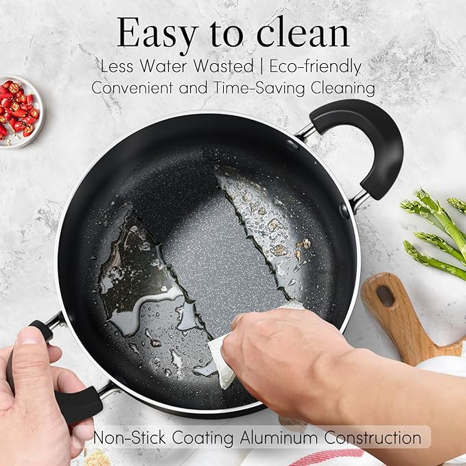 Cook N Home Pots and Pans Nonstick Cooking Set includes Saucepan Frying Pan Kitchen Cookware 15-Piece, Stay Cool Handle, Black