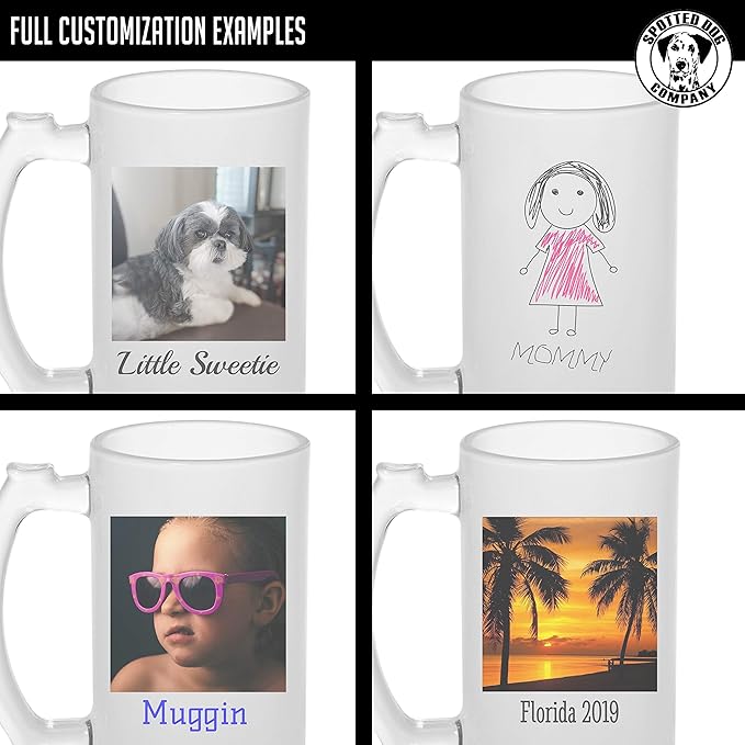Personalized 16oz Frosted Glass Beer Mug with Picture Photo and Text DYE - Beer Gifts, Customized Gifts for Men, Custom Glass for Freezer, Novelty Birthday Mug for Beer Lover, Him Dad, Father's Day,