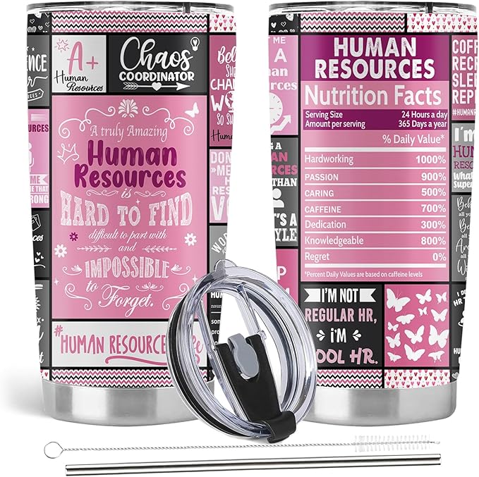 Human Resources Gifts, HR Gifts for Women, Human Resources Professional Day Gifts, HR Co Worker gifts, 20oz Stainless Steel Tumbler with Lid Straw, Pink