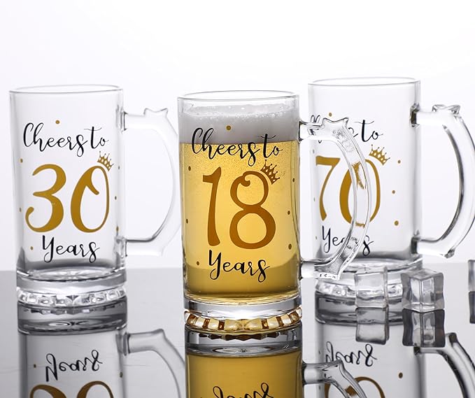 18th Birthday Gift，Men and Women Cheering 18th Birthday Beer Mugs，Cheers to the 18th Anniversary Beer Glass，18th Birthday Party Wedding Anniversary Decorative Gift, 18 Ounce (Cheers to 18 Years)