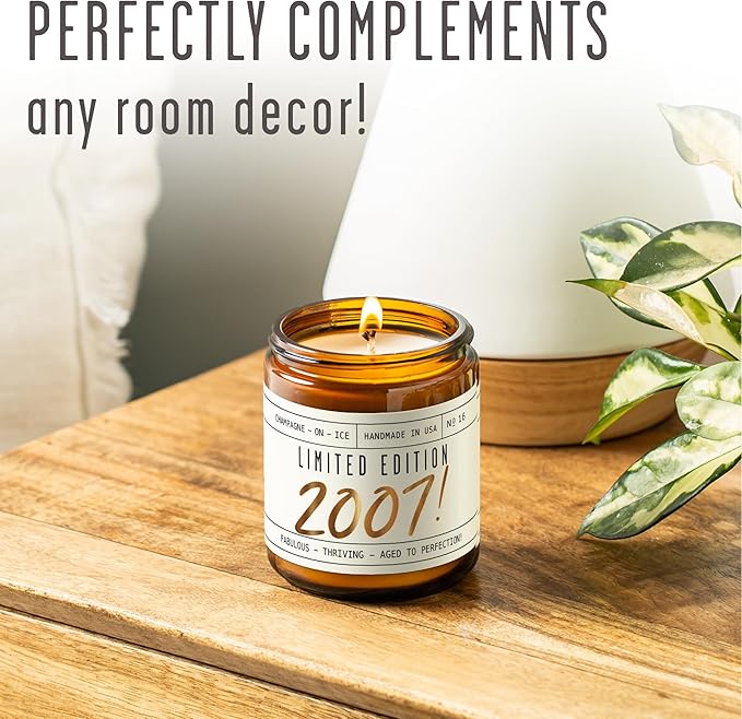 18th Birthday Gifts for Girls - 'Limited Edition 2007' Soy Candle, w/Champagne on Ice I 18 Birthday Gifts for Women I 18th Gift for Her Ideas I 9oz Reusable Jar, 50Hr Burn, Made in USA