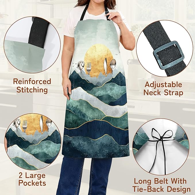 Cooking Aprons for Men and Women,Adjustable Bib Chef Apron with 2 Pockets, Soft and Durability Kitchen Apron