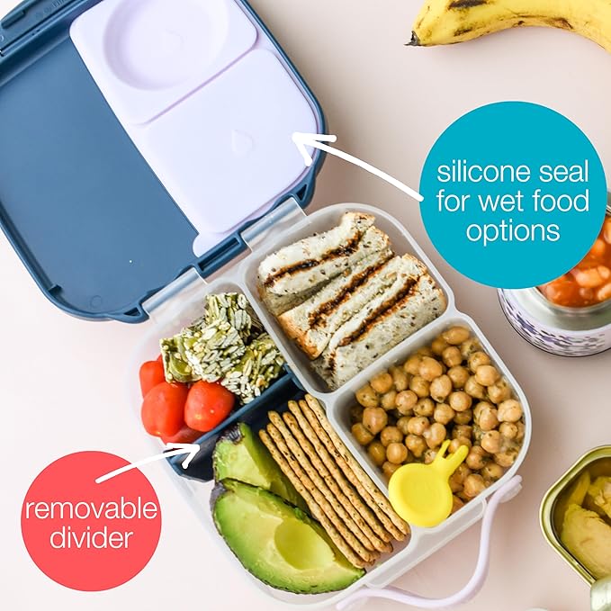 b.box Mini Lunch Box for Kids: Lunch Snack Container with 2 Leak Proof Compartments. Ages 3+ School Supplies, BPA Free (Emerald Forest, 4¼ cup capacity)