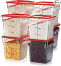 CURTA 8-Pack 8 Qt NSF Clear Polycarbonate Food Storage Containers with Red Lids - Square, Commercial-Grade, Freezer & Dishwasher Safe, Stackable