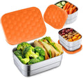 Homikit 3 Pack Kids Lunch Box Set, 18/10 Stainless Steel Bento Boxes with Silicone Lids Leak Proof, 5 Cups Reusable Metal Food Snack Containers for School Daycare, Nontoxic & Dishwasher Safe, Orange