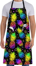 Neon Pineapple Apron for Women,28x33in, Colorful Fruit Kitchen Aprons with 2 Pockets,Oxford Fabric,Bright Adjustable Black Apron for Cooking Baking Gardening Chef,Gifts for Mom Wife