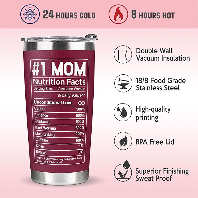 Gifts for Mom from Daughter, Son - Mothers Day Gifts for Mom, Wife, Women - Moms Birthday Gift Ideas, Cool Birthday gifts for Moms, Mothers - Best mom Tumbler, 20 Oz Stainless Steel moms Coffee Cup