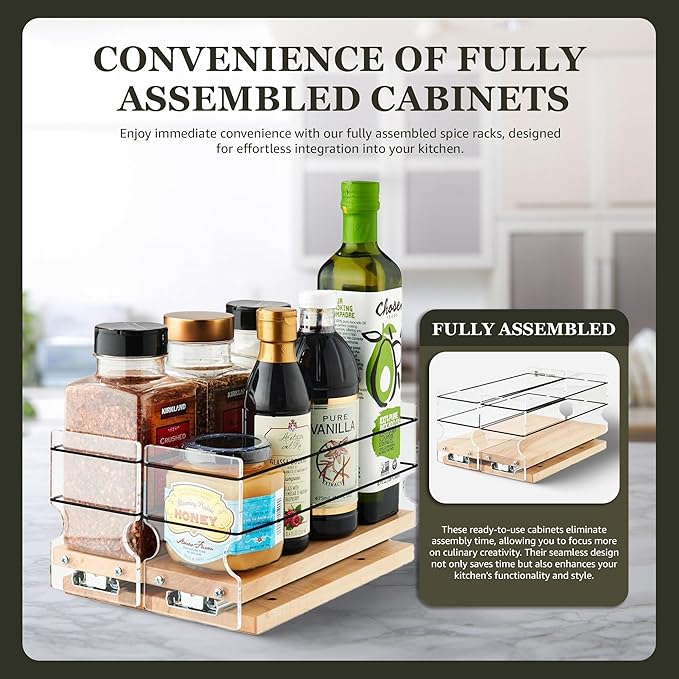 Vertical Spice Solid Maple Storage Rack Drawer - Sliding Spice Rack - Pantry Organizers and Storage - Kitchen Cabinet Organizer - Pull Out Shelf - Made in USA - 2 Drawers (6.9" W x 5.0" H x 10.6" D)