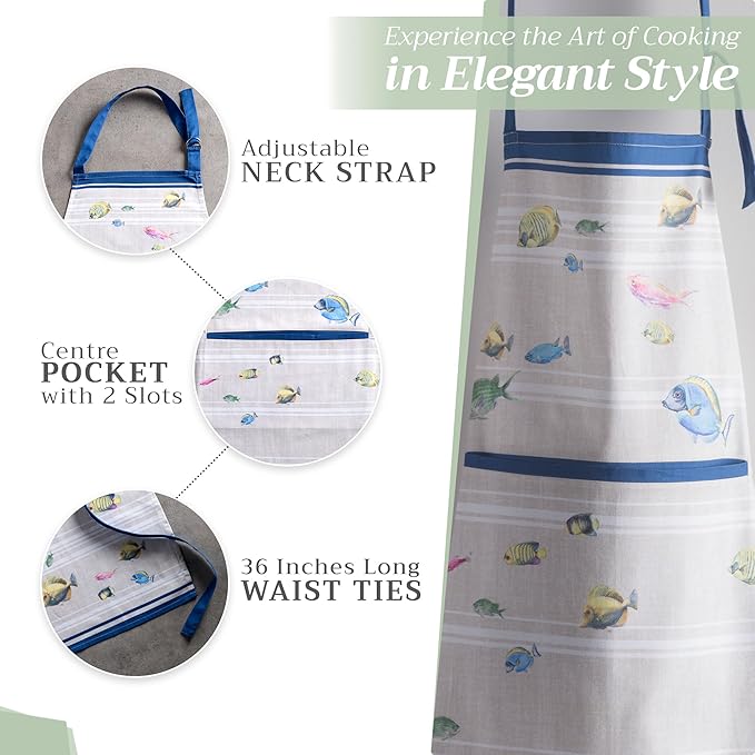 Maison d' Hermine 100% Cotton Apron for women with Pocket Kitchen Chef Apron for Men Cooking Gardening Server Waitress