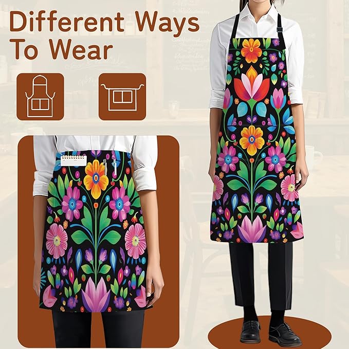Kitchen Apron with Pocket,Waterproof Adjustable Neck and Long Ties, Cooking Baking Gardening Painting Apron for Women