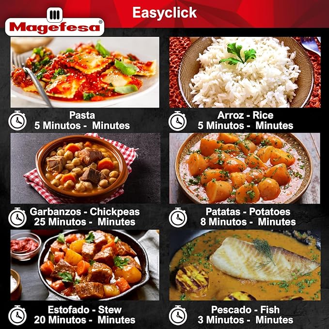 Magefesa EasyClick Stainless Steel Pressure Cooker Set, 4.2 & 6.3 Quarts – Easy One-Hand Opening, 2 Cooking Modes, Works on All Stovetops