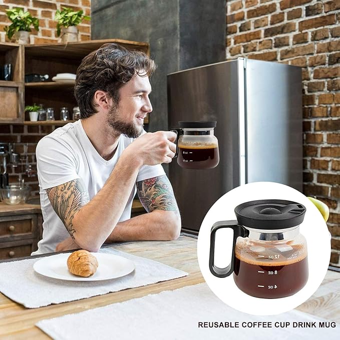 16 Oz Coffee Pot Mug,Mini Coffee Pot Cup,with Spill Proof Lid Heatproof Glass Mug Large Capacity ideal Gift for Coffee Lovers (2Pcs)