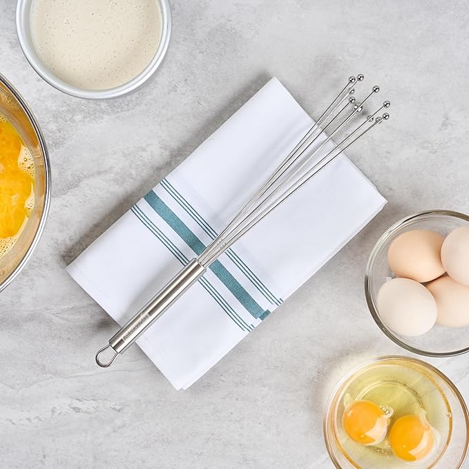 Restaurantware 12.5 in Stainless Steel Ball Whisk - German Standard Egg Beater with Ergonomic Handle, Dishwasher Safe - Manual Mixer Cooking Whisk for Baking, Stirring, Sauces, Beating