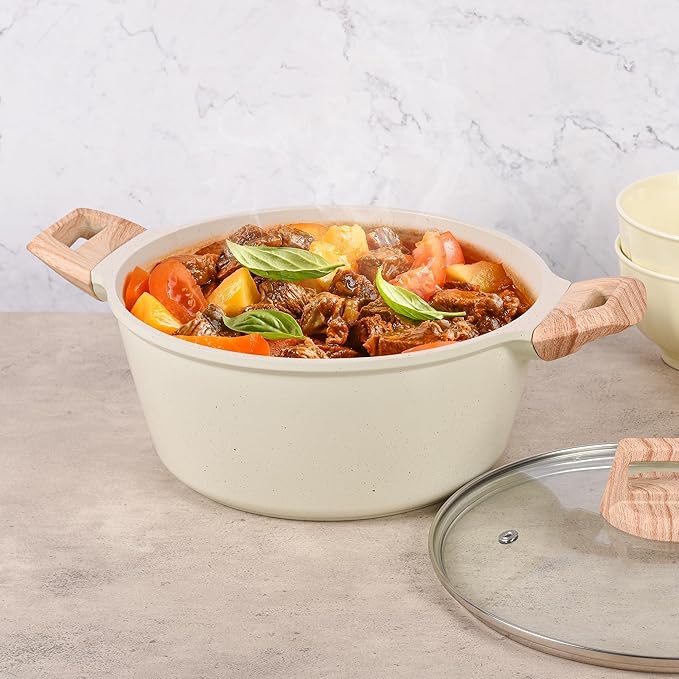 4.5 QT Nonstick Stock Pot with Lid, Ceramic Cookwear Soup Pot, Large Casserole with Lid, Easy to Clean Non Stick Cooking Pot Cookware PFOA Free, White