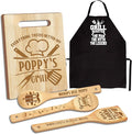 Poppy Gifts, Christmas Poppy Gifts for Grandpa from Grandkids Wooden Cutting Board Utensils with Apron, Great Grandprents Day Father's Day Birthday Kitchen Set