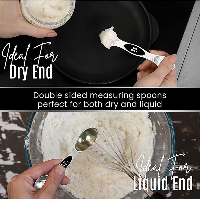 Nextop Stainless Steel Magnetic Measuring Spoons Set – 9 Pieces Dual-Sided Stackable Magnetic Teaspoons and Tablespoons for Dry & Liquid Ingredients – Kitchen Gadgets for Baking & Cooking – Black