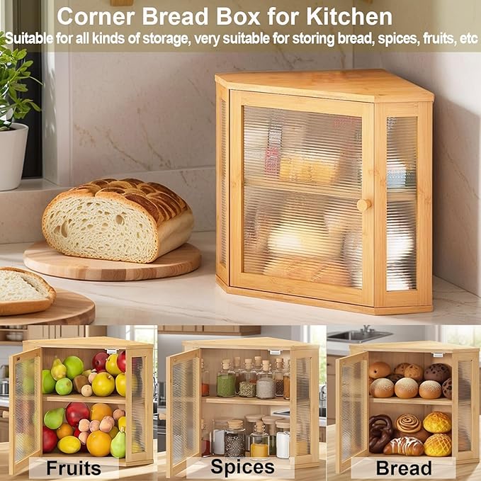 Corner Bread Box for Kitchen Countertop Two-Tier Large Capacity Bread Boxes Storage Container with Adjustable Height Countertop Bread Storage Bin