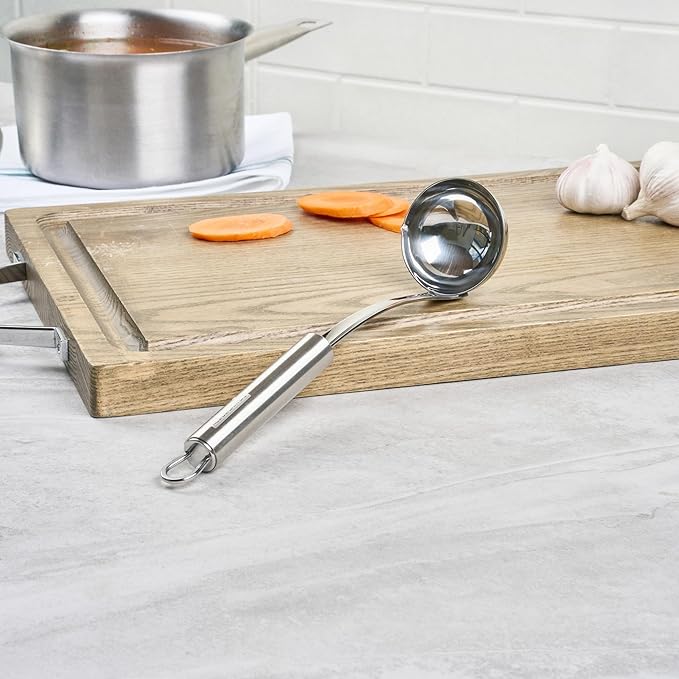 Ladle 1 Pack 10.6 Inch Sauce Ladle with Deep Bowl Ergonomic Handle Precision Pouring Durable Stainless Steel Silver Utensil For Sauces, Gravies, Buffet Use