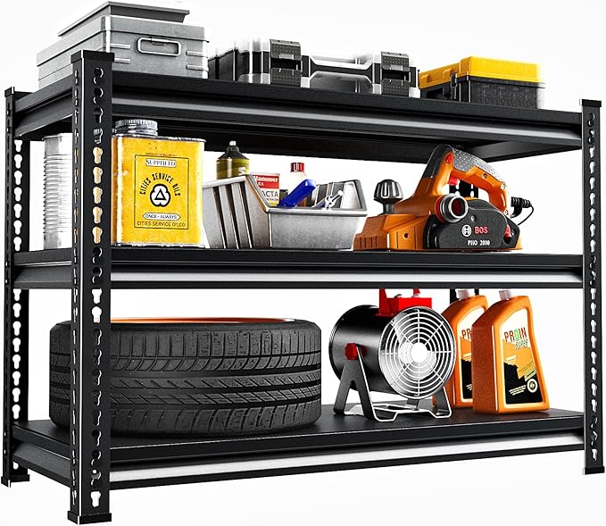 48''W Utility Garage Shelves: 1,500Lbs Heavy Duty Steel Metal Adjustable Shelving Storage Industrial Rack Units 3 Tier Black 48" W x 16" D x 36" H