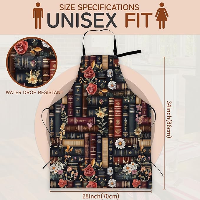 Apron with Pockets for Women, Adjustable Kitchen Cooking BBQ Chef Apron, Gifts for Mom Birthday, or Holidays