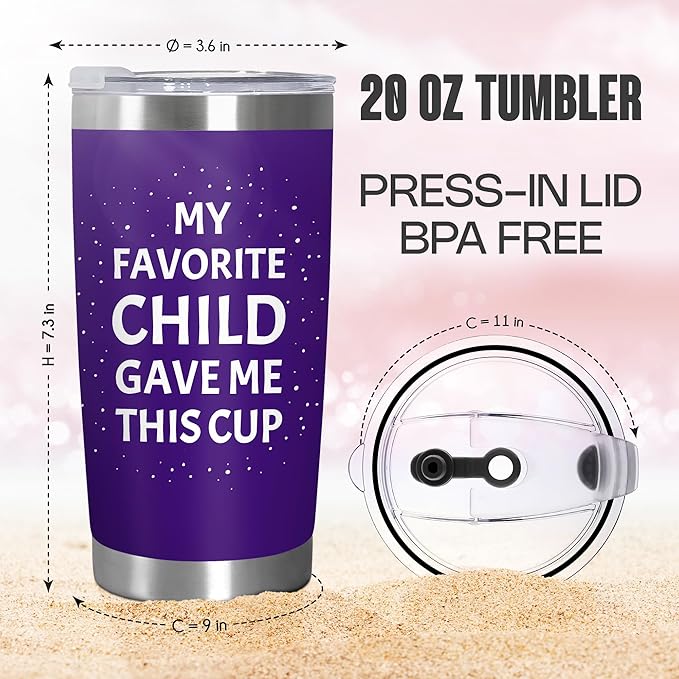 TEEZWONDER Christmas Birthday Gifts for Mom from Daughter Son - Favorite Child 20 oz Stainless Steel Insulated Coffee Tumbler with Lid - Mothers Mama Birthday Gifts, Funny Tumbler for Women