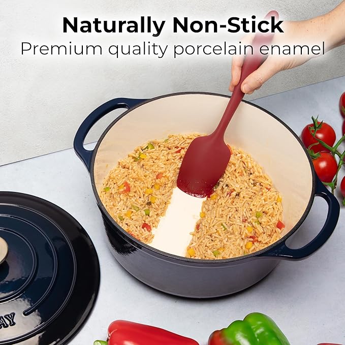 Zulay Kitchen 6 Quart Enameled Cast Iron Dutch Oven Pot with Lid – Premium Durability & Oven Safe up to 500°F – Heavy Duty Cookware Perfect for Bread Baking, Stews, Braising & Roasting - Lapis Lazuli