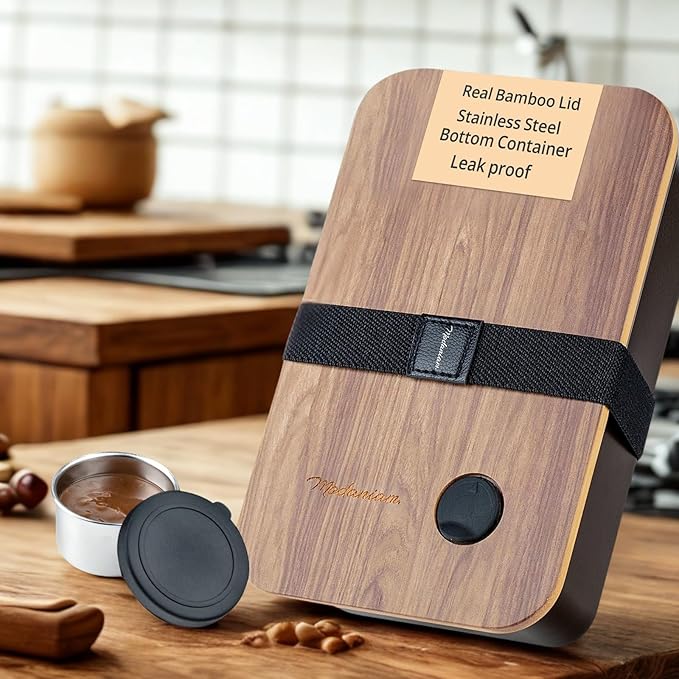 Stainless Steel Bento Box Adult |leak proof| Stainless Steel Lunch Box | Metal Lunch box|Sandwich Lunch Container adult| Food compartments |large|bentobox| Lunchbox| Non toxic Bamboo Lid|Black