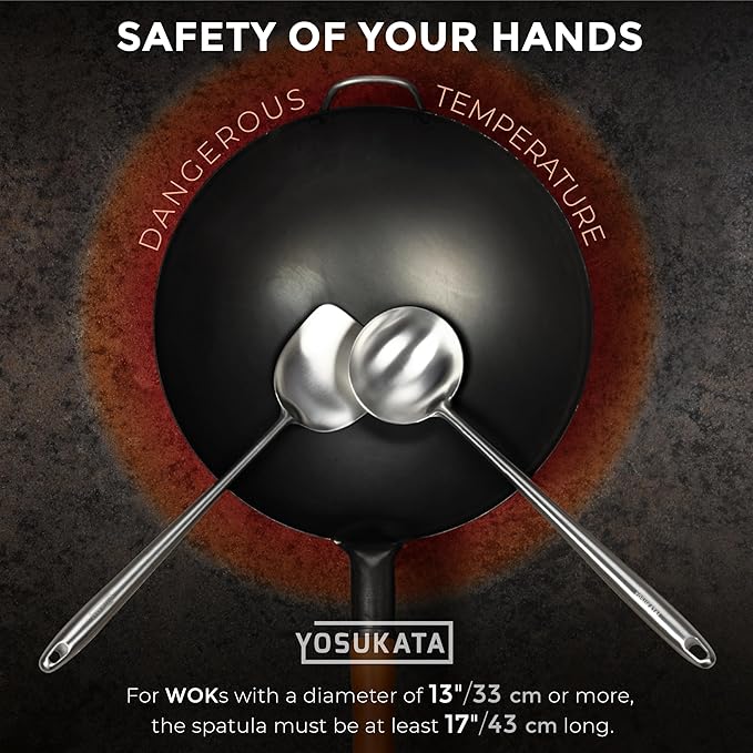 YOSUKATA 17’’ Wok Spatula and Ladle - Set of 2 Heat-Resistant Wok Tools - Universal Wok Ladle and Spatula - High-Grade 304 Stainless Steel Cooking Utensils and Wok Accessories - Solid Wok Utensils