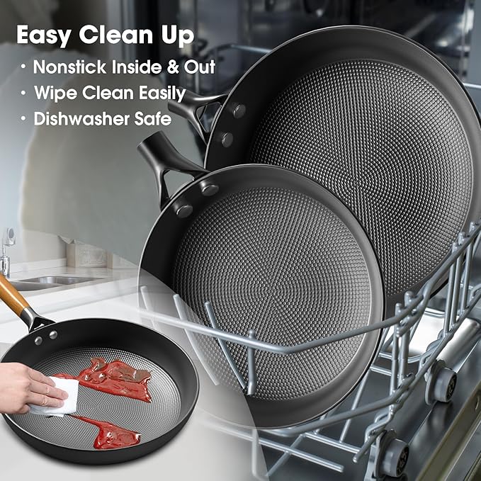imarku Non Stick Frying Pans - 8&10&12 Inch Frying Pan Nonstick Professional Cast Iron Skillet Dishwasher Safe Nonstick Frying Pan Set, Detachable Handle, Christmas Gifts