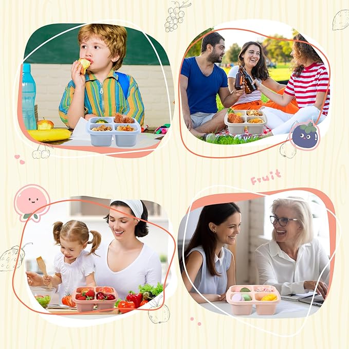 Honeydak 5 Pack Snack Containers 4 Compartment Bento Snack Boxes Reusable Lunchable Containers with Lids Divided Meal Prep Lunch Food Storage Box for School Work Travel(Morandi,Equal)