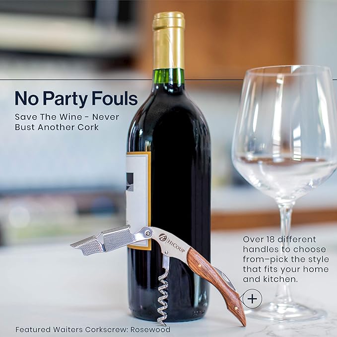 Hicoup Wine Opener - Professional Corkscrews for Wine Bottles w/Foil Cutter and Cap Remover - Manual Wine Key for Servers, Waiters, Bartenders and Home Use - Mahogany Wood
