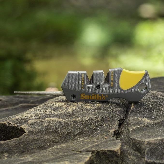 Smith’s Pocket Pal Tactical Knife Sharpener - 2 Stage Sharpener & Diamond Sharpening Rod - Pocket Clip - Outdoor Hunting Knife & Hook Sharpener - Compact & Lightweight