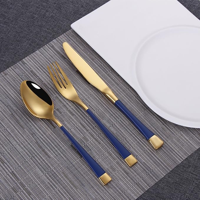 Blue-Gold Silverware ZILNEHZ Flatware Set for 8 Stainless Steel Cutlery Set Elegance Luxury Tableware Set Forks and Spoons Utensil Sets for Home Restaurant Dishwasher Safe