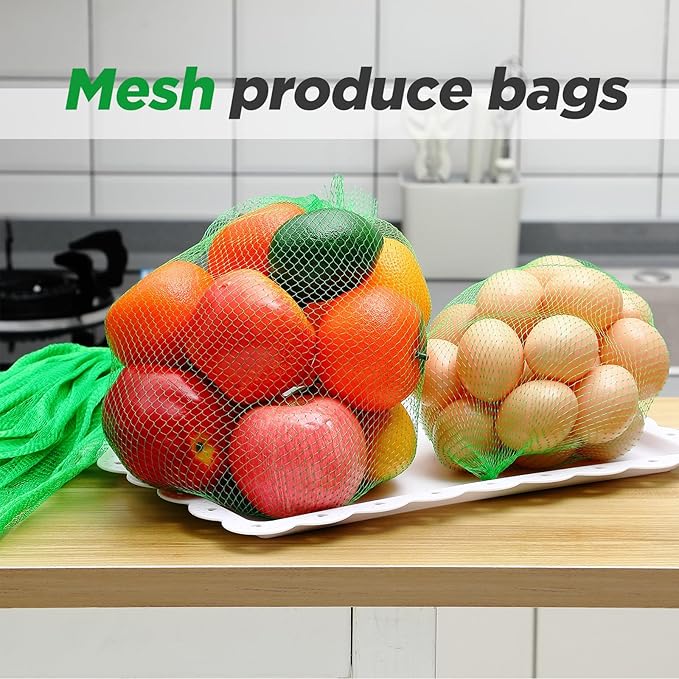 Windyun 1500 Pcs 20 Inch Mesh Produce Bags Reusable Nylon Netting Bulk, Fits Storage Egg Vegetable Seafood Fruits Grocery Bags(Green)