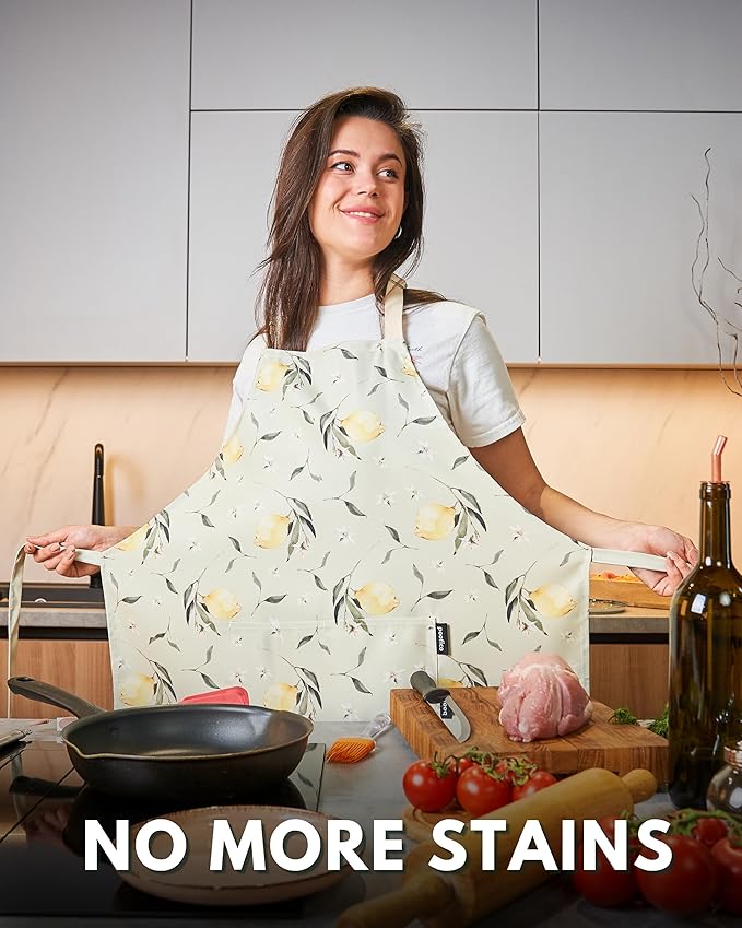 Premium Adjustable Cooking Aprons for Women with Pockets| Poly-Cotton Waterproof Kitchen Apron| Cute Floral Design, Long Ties