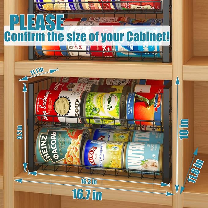 JKsmart 2-Tier Stackable Rack Organizer for Pantry, Adjustable Dispenser Holds Up to 90 Cans, Storage Holder for Various Ounces of Canned Drinks, Black, 3 Pack