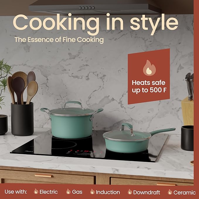 Pots and Pans Set, 23-Piece Non Stick Cookware & Bakeware Sets with Plaid Pattern, Stackable Design, Dishwasher Safe, Stain-resistant, Oven & All-Stove Safe, Tempered Glass Lid, Aqua