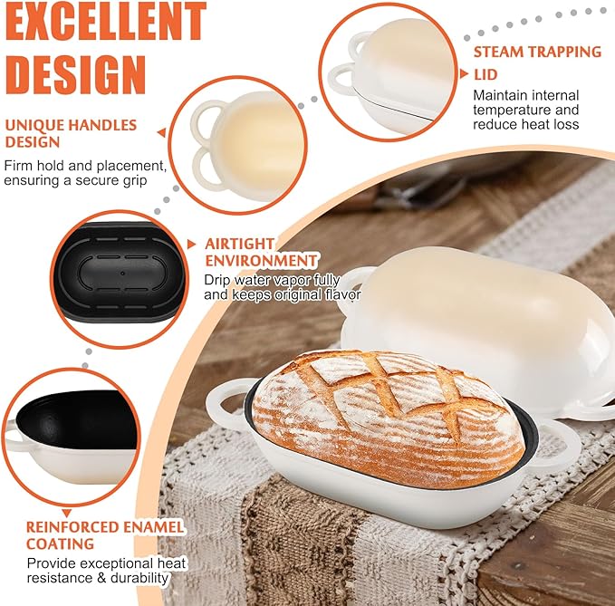 Enameled Cast Iron Sourdough Bread Oven, 5QT Loaf Cast Iron Bread Pan with Lid, Oval Dutch Oven for Homemade Bread Baking (Gradient Caramel)