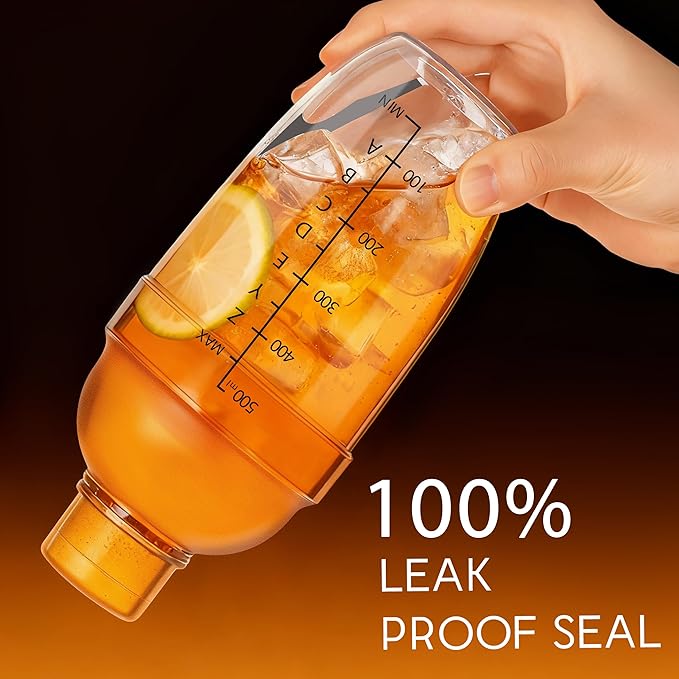 Plastic Cocktail Shaker with Measuring Scale 17oz (500ml), Leak-Proof & Shatter-Resistant Drink Mixer for Bartending, Protein Shakes, Iced Coffee & Milk Tea