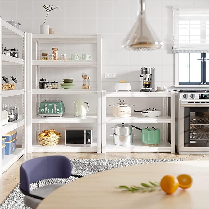 Raybee Garage Shelving Heavy Duty White Garage Storage Shelves 2010LBS Adjustable Heavy Duty Metal Shelving 5 Tier Metal Shelves for Kitchen Pantry 63" X 32.1" X16.6", 2 Pack