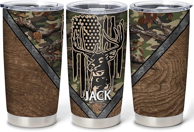 Hyturtle Personalized Hunting Gifts For Men - Deer Hunting Tumbler 20 Oz Travel Coffee Mug Stainless Steel - Fathers Day Hunting Gift For Dad, Him, Boy, Husband, Hunters From Son, Wife On Birthday