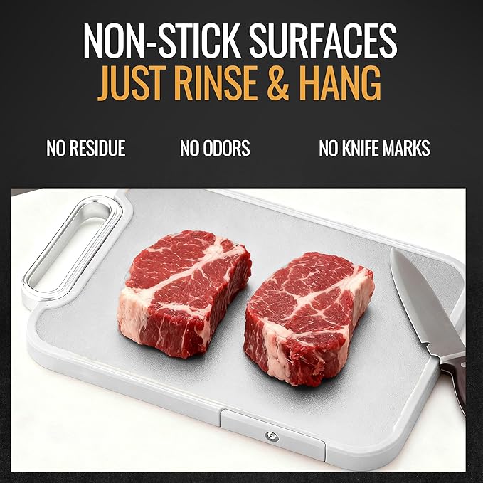 Titanium Cutting Board for Kitchen – Dual-Sided Scratchless Pure Titanium & PP Surface, Non-Slip, Rust-Proof, Odor Resistant, Dishwasher Safe Premium Chopping Board for Meat & Vegetables