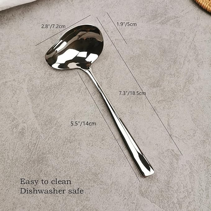 2 Pieces Stainless Steel Small Ladle, Gravy Ladle, Sauce Drizzle Spoon with Spout, Small Sauce Spoon for Gravies and Dressings, Silver