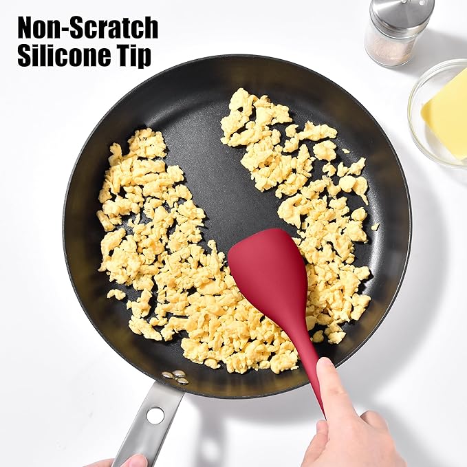 Doosu Silicone Spoon Spatula Set of 2, 600ºF Heat-Resistant Food Grade Rubber Spoonula with Seamless Design, Non-Stick Dishwasher Safe Kitchen Utensils for Cooking, Baking, Mixing, Scraping (Red)