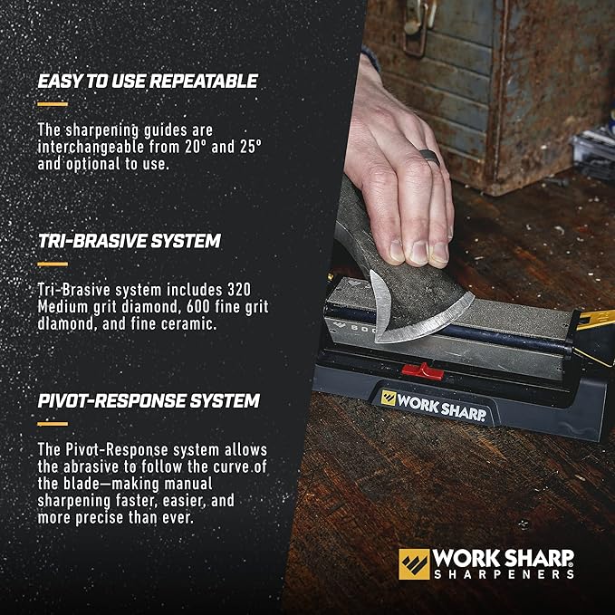 Work Sharp Benchstone Knife Sharpener, 3 sided for faster manual pocket or hunting knife sharpening