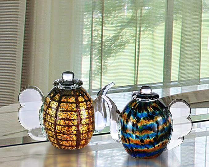 Dale Tiffany Handcrafted Murano Style 2-Piece Inferno Art Glass Tea Pot Sculpture Set, 6WX3.5LX4H Inch, Multi-Color for Living Room, Dining Room, Bedroom